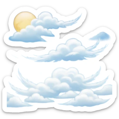 Cinematic Realistic Cirrus Emoji, High and wispy, with thin, delicate clouds stretching across the sky like brush strokes of white. The light, feathery clouds suggest clear weather and distant horizons, evoking a sense of tranquility. Soft glowing outline, capturing the essence of serene skies and airy beauty in a graceful cirrus cloud! sticker