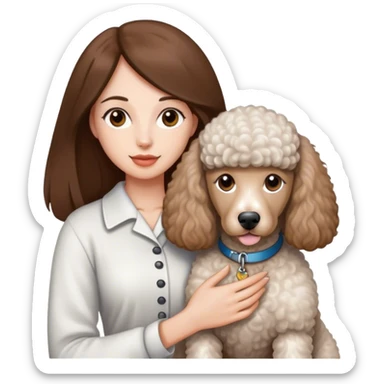 Long straight brown hair brown eyes beautiful women and white standard poodle you're holding sticker