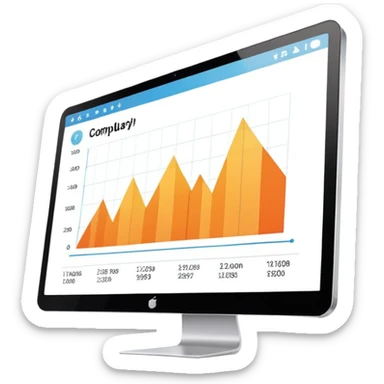 computer screen displaying a single presentation slide with a title line and chart icon sticker