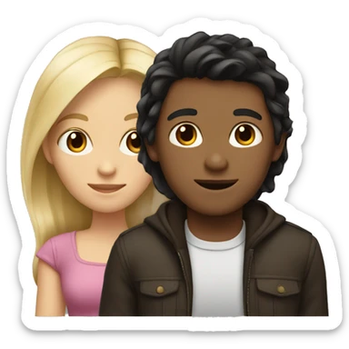 girl with dark hair, boy with blonde hair  sticker