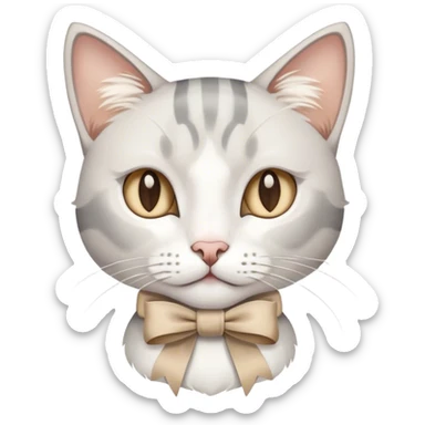 White and grey cat with a beige ribbon  sticker
