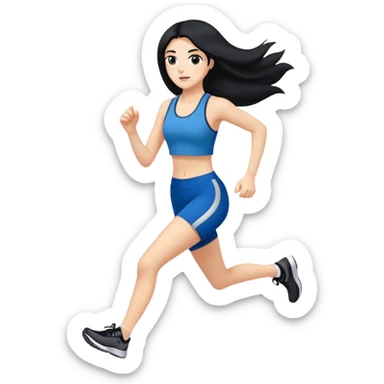 black haired black eyes white girl super long hair. jogging  sticker
