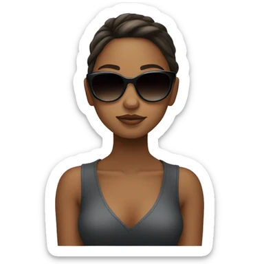 girl with charisma, aura, sunglasses, popular, siting down, leaning back, calm, cool sticker