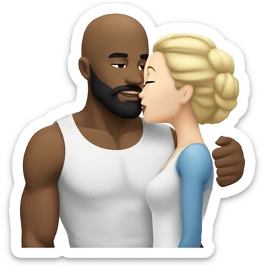 White brunette kissing muscular black bald man with beard sticker