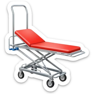 An open-back stretcher trolley being loaded into the ambulance bay. sticker