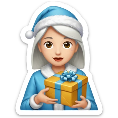 Una persona mayor recibiendo un regalo plateado sticker