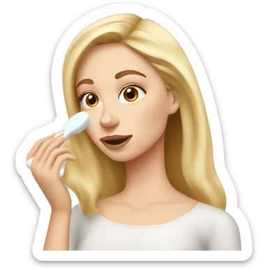 white girl applying cream on face sticker