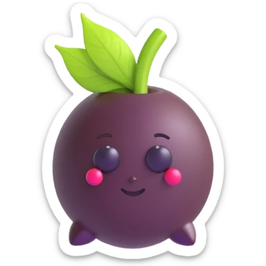 realistic emoji-style açaí berry partially dipped in chocolate like a bonbon, deep purple glossy berry, smooth realistic dark chocolate covering bottom half, small natural green leaf on top, no face, clean glossy modern emoji icon style with realistic details sticker