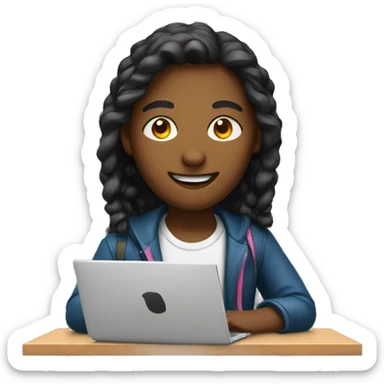 A student with laptop on desk sticker