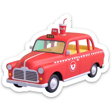 A red taxi cab with a soda fountain on top sticker