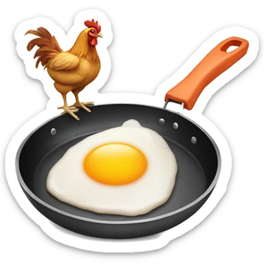 Chicken cooking an egg in a frying pan sticker