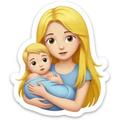 girl with long brown hair holding boy baby with yellow hair  sticker