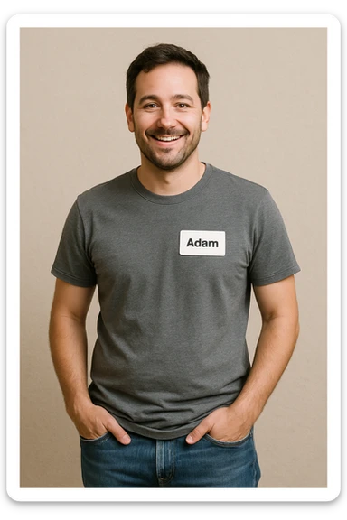 adam, smiling, casual pose sticker