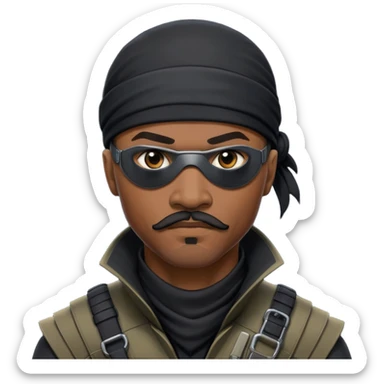 african-american mustache mercenary black asymmetrical eyepatch ninja hacker terminal command center sticker