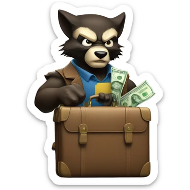 Wolverine with a briefcase and a stack of banknotes in his claws sticker
