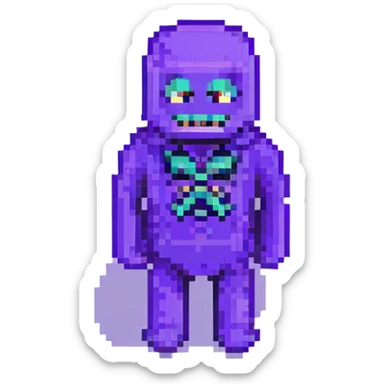 Purple Guy from FNAF, pixel art, sinister grin sticker