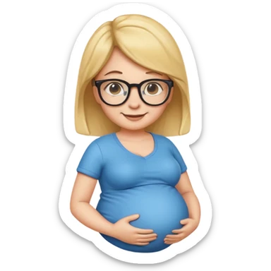 pregnant nerd emoji with glasses, smiling, holding belly sticker