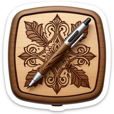 Pyrography icon, wooden surface with detailed burn marks, intricate patterns etched into wood using a hot stylus, no flames or smoke, minimalistic style, clean lines, transparent background. sticker
