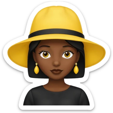 black dressed women with yellow hat sticker