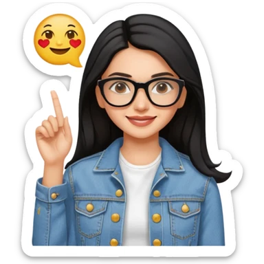 generate a pretty bratz emoji 
Make her wear a white dress with a denim jacket over it. black hair side part 

She should look exactly  like Deepika padukone. wearing rectangular spectacle sticker