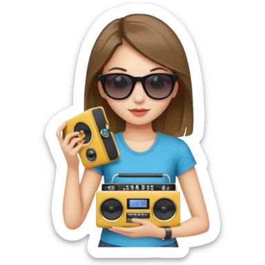 girl wearing 2yk style with sunglasses and music stereo in hand sticker
