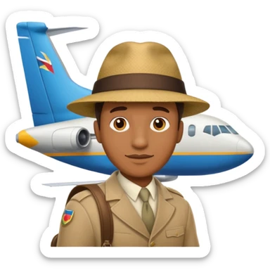 Visage homme créole réunionnais avec chapeau arrive avion sticker