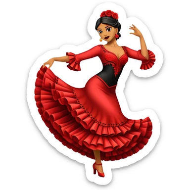 Cinematic Realistic Flamenco Dance Emoji, depicted as a passionate expressive flamenco performance with dramatic costumes and dynamic fiery movements, rendered with vibrant textures and bold energetic lighting that captures its intense rhythm. sticker