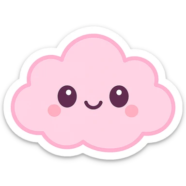 kawaii style icon of a pink cloud with a cute face, soft pinks sticker