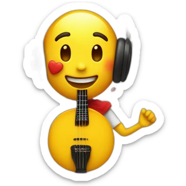 yellow emoji who has red hearts in his ears and loves music sticker