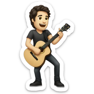 A caucasian guy with dark hair playing guitar and singing in concert sticker