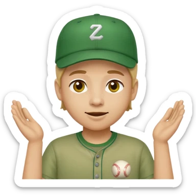gender neutral person, chest up, wearing a green shirt and a baseball hat, emoji style sticker