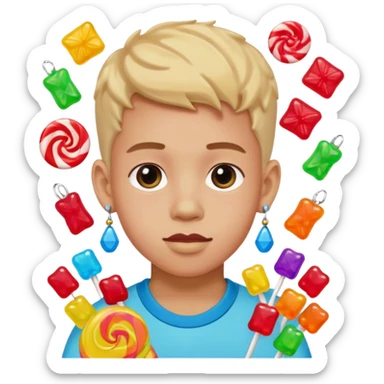 boy with a lot of accessories and earrings made out of candy sticker