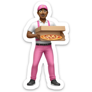 Pizza delivery man wearing pink pants delivering pizza sticker