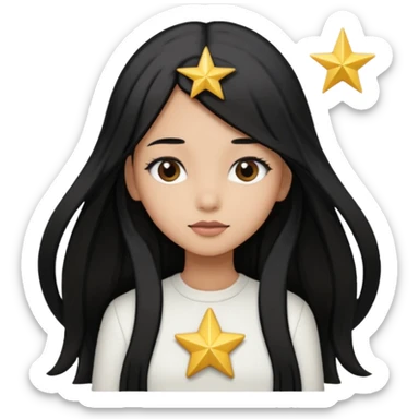 A girl in white with black long straight hair with star hairclip and light brown skin sticker