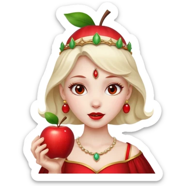 Savathûn from Destiny 2 as an apple-style emoji, with her iconic headpiece, sharp features, and a mischievous expression, simplified for emoji format sticker