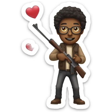 a lighskin beardead glasses guy shooting hearts with a shotgun sticker
