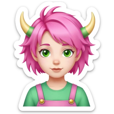 Anya Forger from Spy x Family, cute little girl with pink hair styled with two horn-like tufts, green eyes, and a cheerful expression sticker