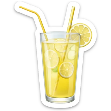 glass of lemonade with lemon slice and straw sticker