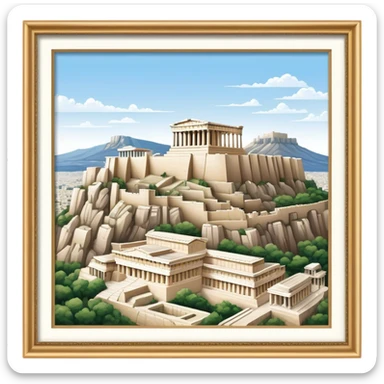 Cinematic Realistic Acropolis Landmark Emoji, showcasing ancient ruins set against a clear sky rendered with intricate detail and timeless lighting. sticker