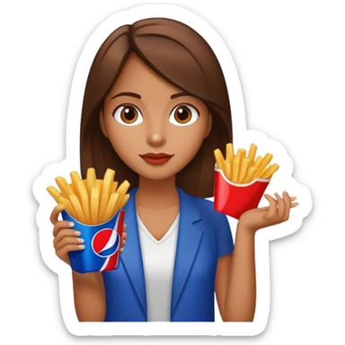 Girl with medium hair holding fries and Pepsi  sticker