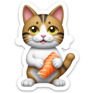 Cat holding sushi roll  sticker