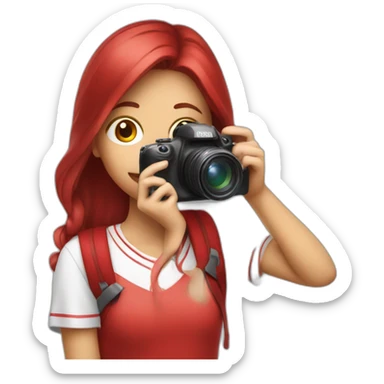 read headed girl (colour red) student taking picture with camera sticker