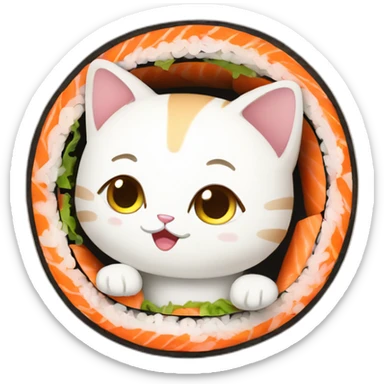cartoon baby cat inside sushi roll sticker