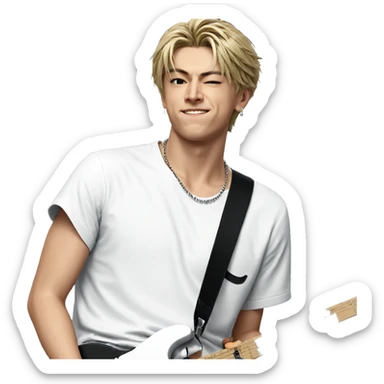blonde boy with guitar necklace sticker