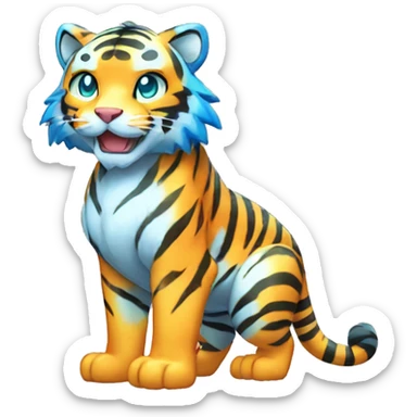 Colorful Shiny Kawaii Cute Blue-striped Tiger-Fakémon-Pokémon full body sticker