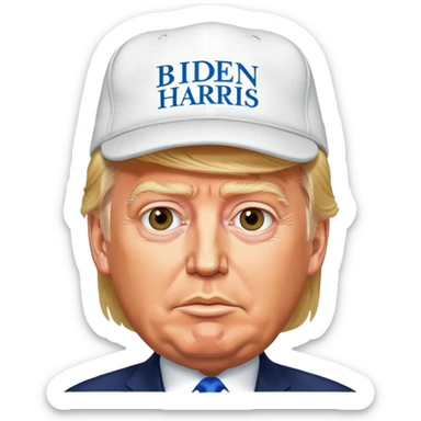 donald trump wearing a biden harris hat sticker