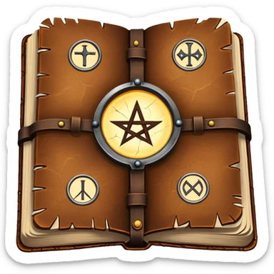 Spell Book – Old leather book with glowing runes and bookmarks sticker