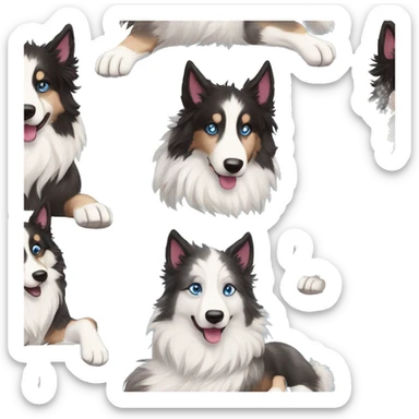  Black spotted brindle collie husky blue eyes fluffy ears and holographic harness running sticker