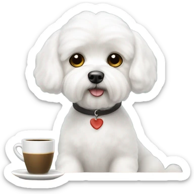 A Maltese bichon having a coffee at Starbucks sticker