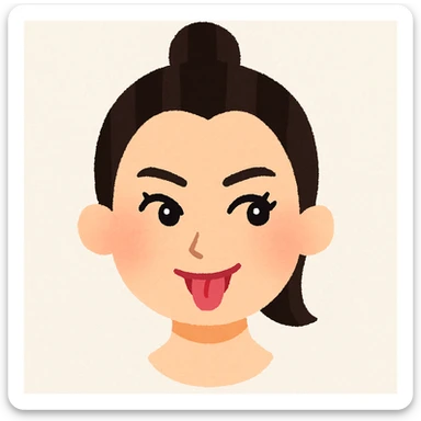 Kendall Jenner's head in Irasutoya style, expressive face, clean lines, light background, playful look sticker